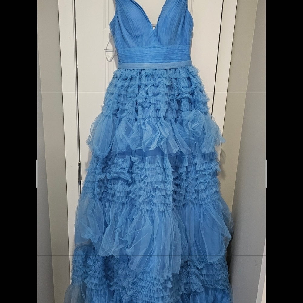Elegant Blue Ruffled Gown